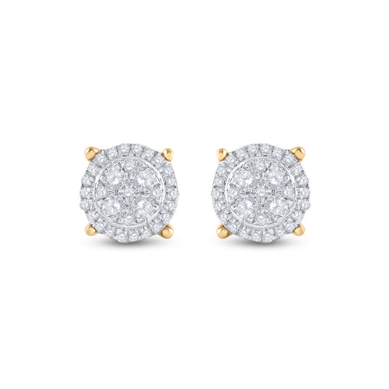 10k Yellow Gold Womens Round Diamond Cluster Earrings 1/4 Cttw