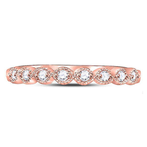 10k Rose Gold Womens Round Diamond Stackable Band Ring 1/10 Cttw