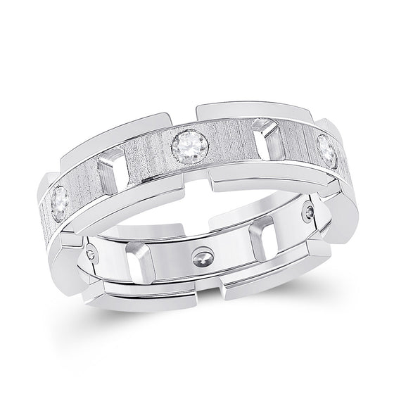 14k White Gold Mens Round Diamond Wedding Link Band Ring 1/2 Cttw