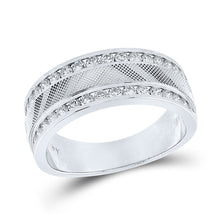  14k White Gold Mens Round Diamond Double Row Textured Wedding Band Ring 1 Cttw