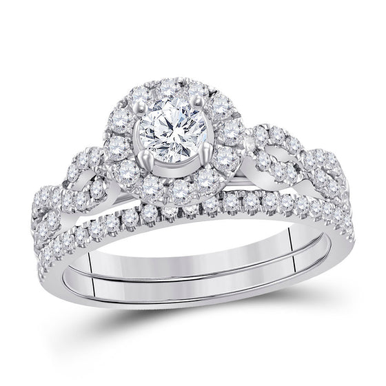 14k White Gold Round Diamond Bridal Wedding Ring Band Set 1 Cttw