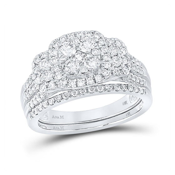 14k White Gold Round Diamond Bridal Wedding Ring Band Set 1 Cttw