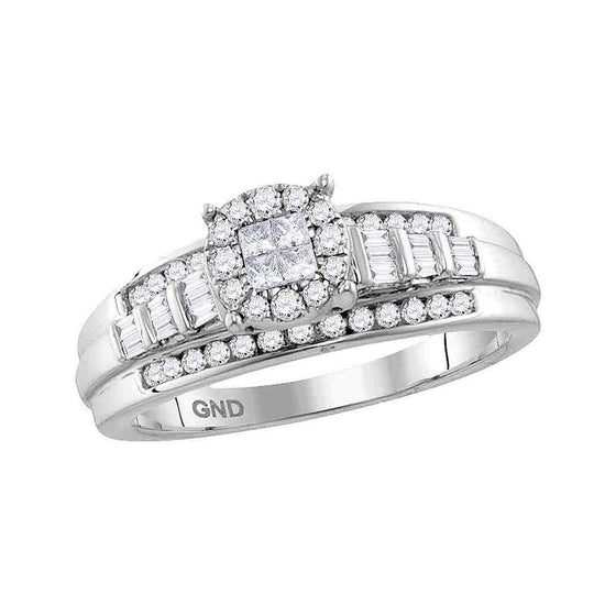 10k White Gold Princess Round Diamond Cluster Bridal Wedding Engagement Ring 1/2 Cttw