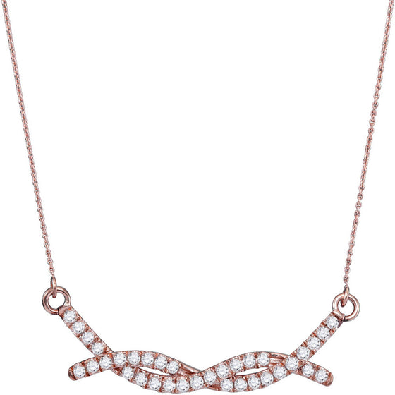 10k Rose Gold Womens Round Diamond Twist Bar Fashion Necklace 1/2 Cttw