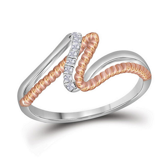 10k Two-tone Gold Womens Round Diamond Rope Band Ring 1/12 Cttw
