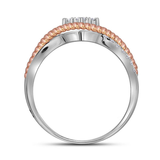 10k Two-tone Gold Womens Round Diamond Rope Rose-tone Band Ring 1/5 Cttw