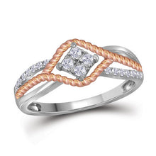  10k Two-tone Gold Womens Round Diamond Rope Rose-tone Band Ring 1/5 Cttw