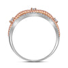10k White Gold Womens Round Diamond Rose-tone Rope Twist Band 1/4 Cttw