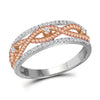 10k White Gold Womens Round Diamond Rose-tone Rope Twist Band 1/4 Cttw