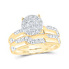 10k Yellow Gold His Hers Round Diamond Cluster Matching Wedding Set 1 Cttw