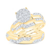 10k Yellow Gold His Hers Round Diamond Cluster Matching Wedding Set 1 Cttw