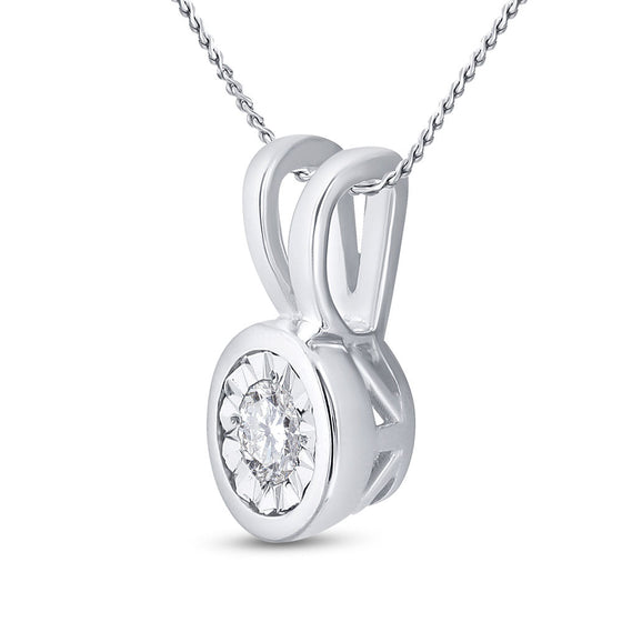 10k White Gold Womens Round Diamond Solitaire Faceted Framed Pendant 1/10 Cttw