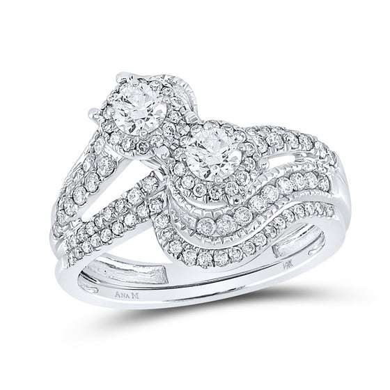 14k White Gold Round Diamond Bridal Wedding Ring Band Set 1 Cttw
