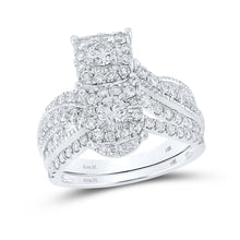  14k White Gold Round Diamond 2-Stone Bridal Wedding Ring Band Set 1-1/2 Cttw