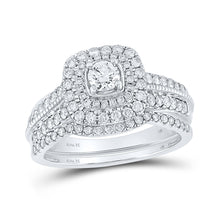  14k White Gold Round Diamond Bridal Wedding Ring Band Set 1 Cttw