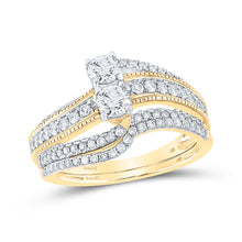  14k Yellow Gold Round Diamond 2-Stone Bridal Wedding Ring Band Set 1 Cttw