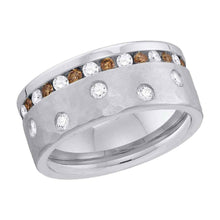  14k White Gold Womens Round Brown Diamond Band Ring 1-1/8 Cttw