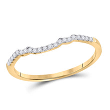  14k Yellow Gold Womens Round Diamond Contoured Slender Wedding Band 1/10 Cttw