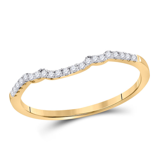 14k Yellow Gold Womens Round Diamond Contoured Slender Wedding Band 1/10 Cttw