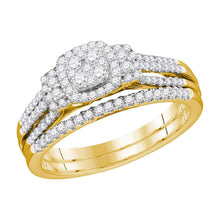  10k Yellow Gold Round Diamond Cluster Bridal Wedding Ring Band Set 1/2 Cttw