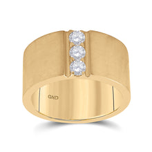  14k Yellow Gold Mens Round Diamond 3-stone Matte Wedding Band 1/2 Cttw