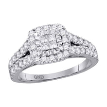  14k White Gold Womens Princess Diamond Cluster Ring 1 Cttw