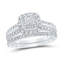  14k White Gold Princess Diamond Bridal Wedding Ring Band Set 1 Cttw