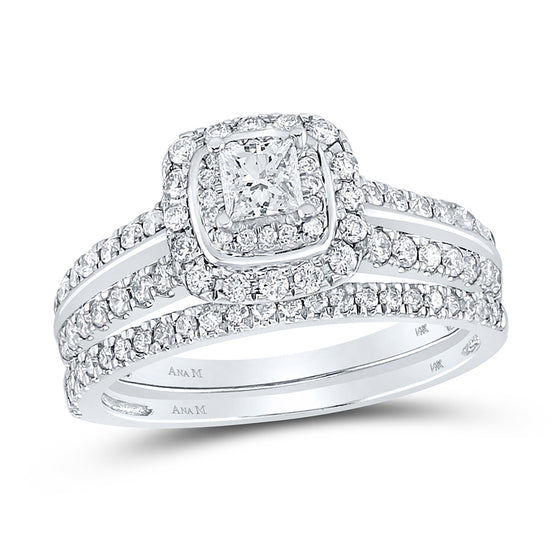 14k White Gold Princess Diamond Bridal Wedding Ring Band Set 1 Cttw