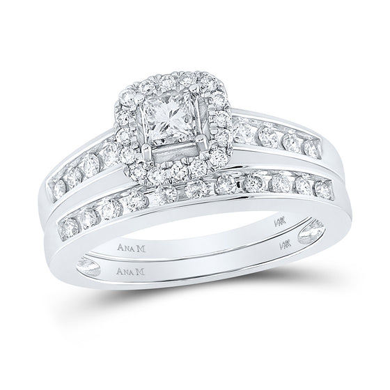 14k White Gold Princess Diamond Bridal Wedding Ring Band Set 3/4 Cttw
