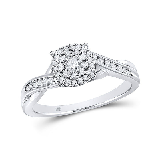 14k White Gold Round Diamond Cluster Bridal Wedding Engagement Ring 1/3 Cttw