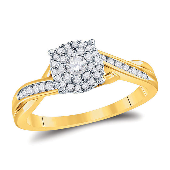 14k Yellow Gold Round Diamond Cluster Bridal Wedding Engagement Ring 1/3 Cttw