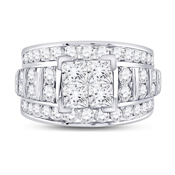 14k White Gold Princess Diamond Cluster Bridal Wedding Engagement Ring 3 Cttw