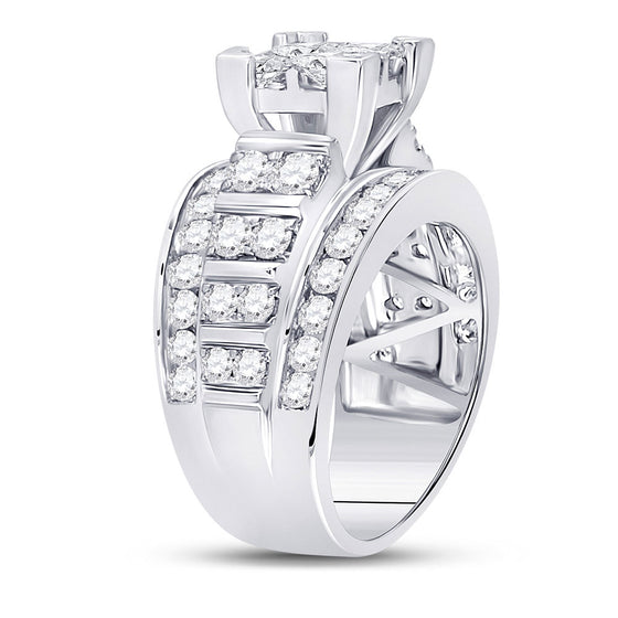14k White Gold Princess Diamond Cluster Bridal Wedding Engagement Ring 3 Cttw