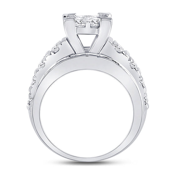 14k White Gold Princess Diamond Cluster Bridal Wedding Engagement Ring 3 Cttw
