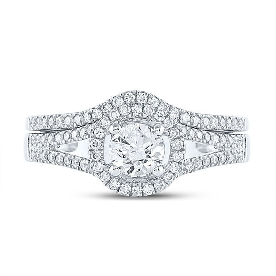 14k White Gold Round Diamond Bridal Wedding Ring Band Set 1 Cttw