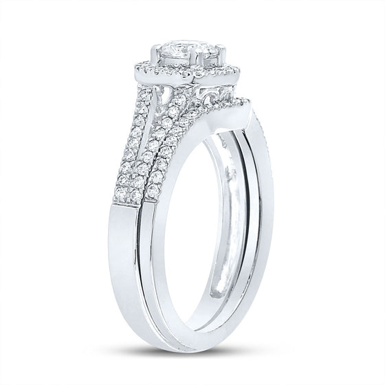14k White Gold Round Diamond Bridal Wedding Ring Band Set 1 Cttw