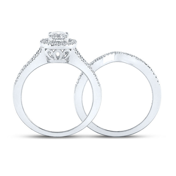 14k White Gold Round Diamond Bridal Wedding Ring Band Set 1 Cttw