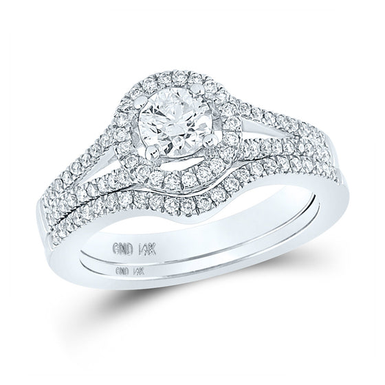 14k White Gold Round Diamond Bridal Wedding Ring Band Set 1 Cttw