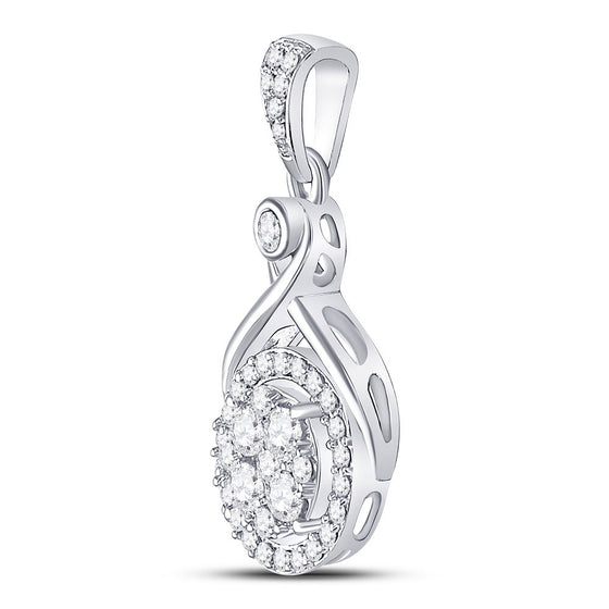 10k White Gold Womens Round Diamond Circle Cluster Pendant 1/2 Cttw