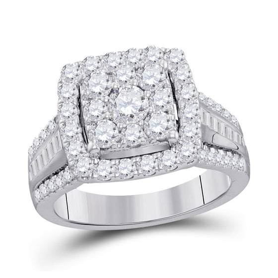 10k White Gold Round Diamond Cluster Bridal Wedding Engagement Ring 2 Cttw