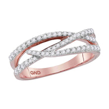  10k Rose Gold Womens Round Diamond Crossover Woven Band Ring 3/8 Cttw