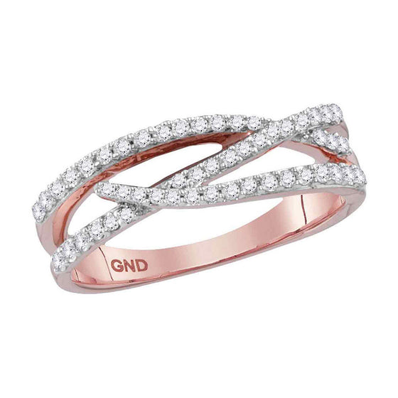 10k Rose Gold Womens Round Diamond Crossover Woven Band Ring 3/8 Cttw