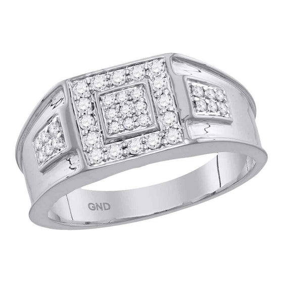 14k White Gold Mens Round Diamond Square Ring 1/2 Cttw