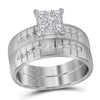 14k White Gold His Hers Round Diamond Cluster Matching Wedding Set 5/8 Cttw