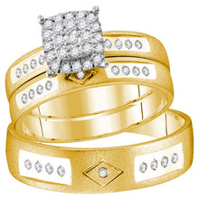  14k Yellow Gold His Hers Round Diamond Cluster Matching Wedding Set 1/4 Cttw