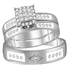  14k White Gold His Hers Round Diamond Cluster Matching Wedding Set 1/4 Cttw