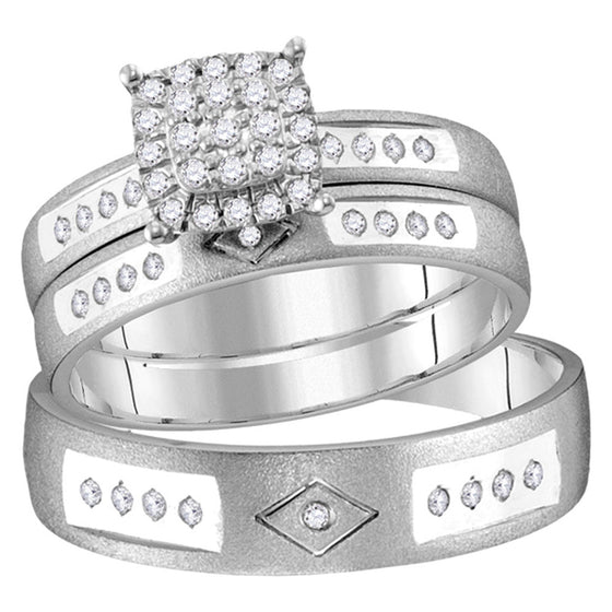 14k White Gold His Hers Round Diamond Cluster Matching Wedding Set 1/4 Cttw