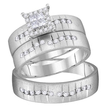  14k White Gold His Hers Princess Diamond Square Matching Wedding Set 1/2 Cttw