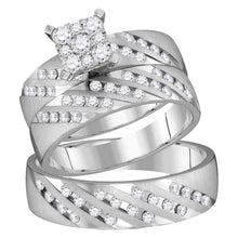  14k White Gold His Hers Round Diamond Square Matching Wedding Set 7/8 Cttw