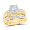 14k Yellow Gold His Hers Round Diamond Cluster Matching Wedding Set 3/4 Cttw